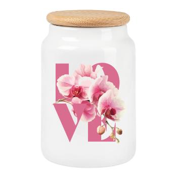 Elegantes Orchideen-Blumendesign - Keksdose mit Holzdeckel - Weiß - Vorne