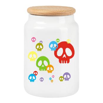 Multicolored manga skulls - Cookie Jar with Wooden Lid - white - Front
