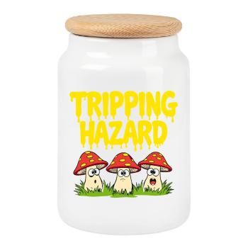 Risque de trébuchement - Drôle de dicton de champignon - Boîte à biscuits avec couvercle en bois - blanc - Devant