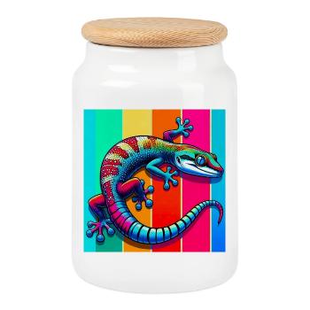 Gecko - Boîte à biscuits avec couvercle en bois - blanc - Devant