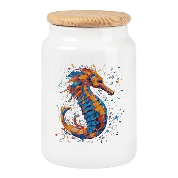 Colorful seahorse - Cookie Jar with Wooden Lid - white - Front