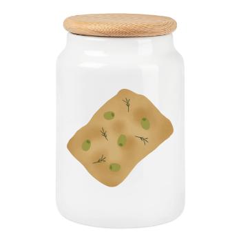 Focaccia with Olives and Rosemary - Cookie Jar with Wooden Lid - white - Front