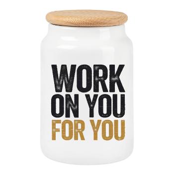 Inspirational Motivational Work on You  - Cookie Jar with Wooden Lid - white - Front