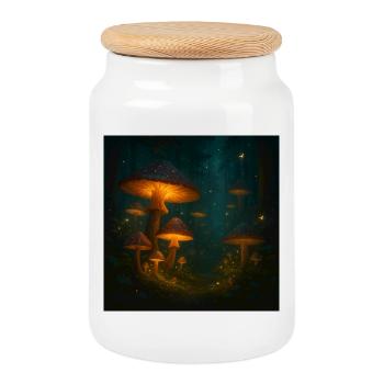 Glowing mushroom dream in the forest at night - Cookie Jar with Wooden Lid - white - Front