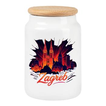 Zagreb capital Croatia silhouette gift - Cookie Jar with Wooden Lid - white - Front