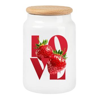 Illustration d’amour à la fraise - Boîte à biscuits avec couvercle en bois - blanc - Devant