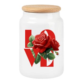 Romantique Rose Love Design - Boîte à biscuits avec couvercle en bois - blanc - Devant