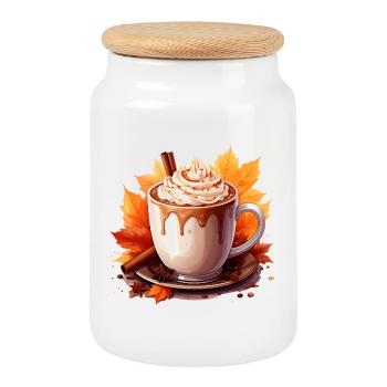 Herbstlicher Kakao - Keksdose mit Holzdeckel - Weiß - Vorne