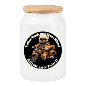 Ours mignon sur la moto avec des lunettes de soleil - Boîte à biscuits avec couvercle en bois - blanc - Devant