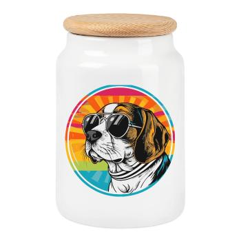 Summer dog with sunglasses - Cookie Jar with Wooden Lid - white - Front