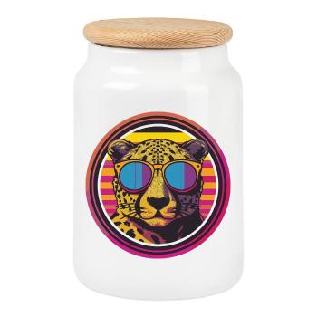 Leopard with retro style sunglasses - Cookie Jar with Wooden Lid - white - Front