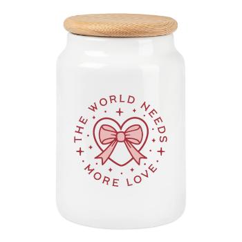 Le monde a besoin de plus d’amour paix citations girly coeur - Boîte à biscuits avec couvercle en bois - blanc - Devant