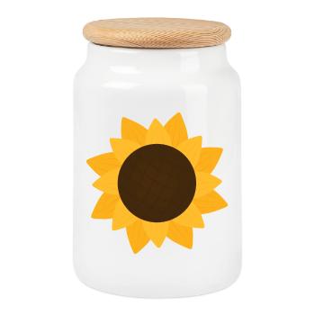 Sunny Sunflower Botanical Pattern - Cookie Jar with Wooden Lid - white - Front