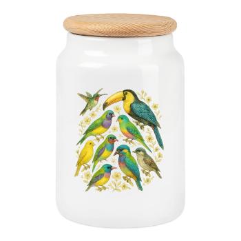 Perroquets colorés en mandala floral - Boîte à biscuits avec couvercle en bois - blanc - Devant
