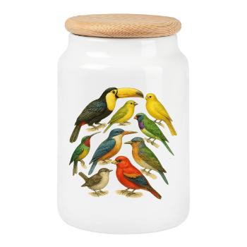 Série d'oiseaux colorés en aquarelle - Boîte à biscuits avec couvercle en bois - blanc - Devant