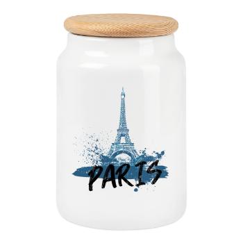 Design of the Eiffel Tower in Paris - Cookie Jar with Wooden Lid - white - Front