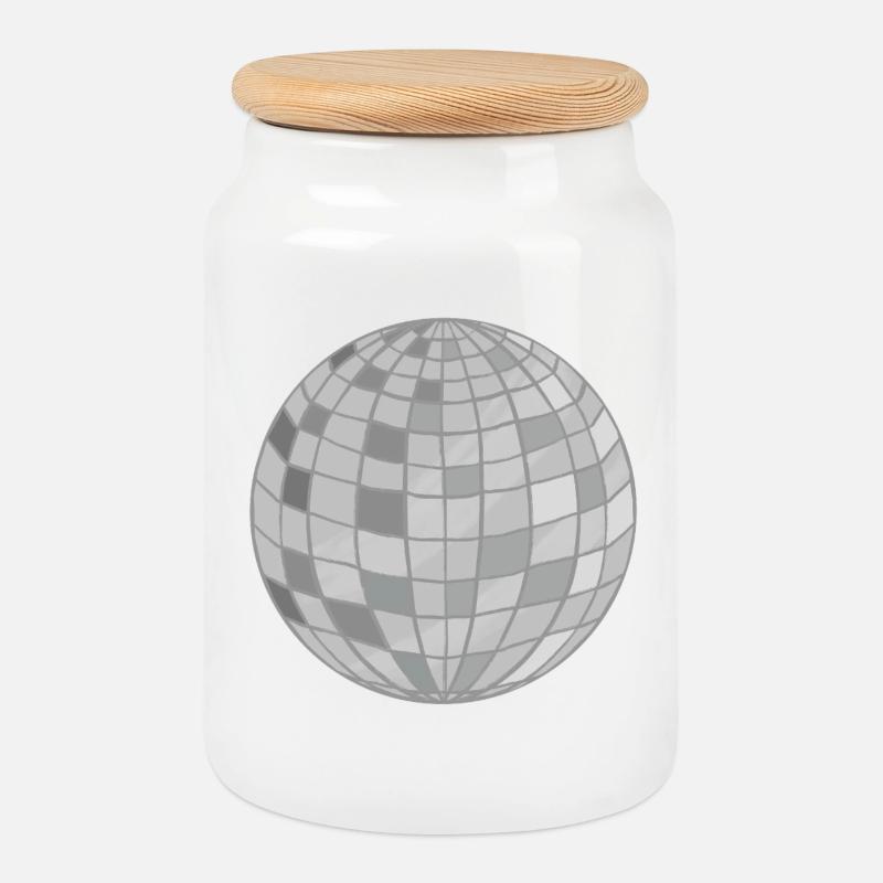 Disco Ball Design - Cookie Jar with Wooden Lid - white