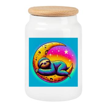 La paresse dort sur la Lune - Boîte à biscuits avec couvercle en bois - blanc - Devant