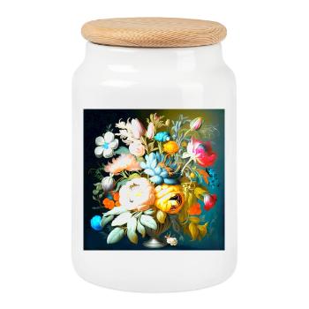 Bouquet of still life on dark old style - Cookie Jar with Wooden Lid - white - Front