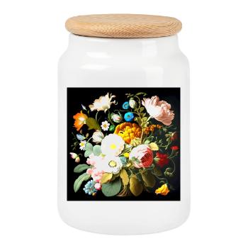 Bouquet de fleurs aux couleurs vives à la flamande - Boîte à biscuits avec couvercle en bois - blanc - Devant