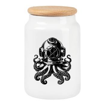 Kraken dans le casque de plongée au look vintage - Boîte à biscuits avec couvercle en bois - blanc - Devant