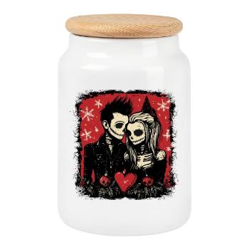 Zombie couple celebrating Christmas - Cookie Jar with Wooden Lid - white - Front