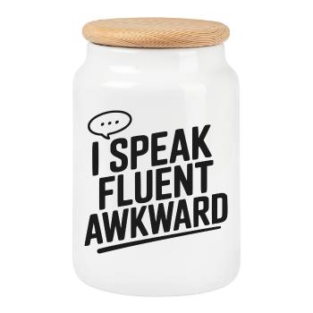 I Speak Fluent Awkward - Cookie Jar with Wooden Lid - white - Front