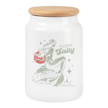 A Little Salty A Little Sweet Mermaid Retro - Cookie Jar with Wooden Lid - white - Front
