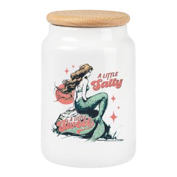  A Little Salty A Little Sweet Mermaid Retro - Keksdose mit Holzdeckel - Weiß - Vorne