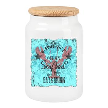 Oceanic Seafood Design - Cookie Jar with Wooden Lid - white - Front
