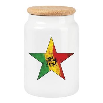 Reggae Lion with Rasta Paint - Cookie Jar with Wooden Lid - white - Front