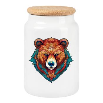 Tête d’ours tribal colorée - Boîte à biscuits avec couvercle en bois - blanc - Devant