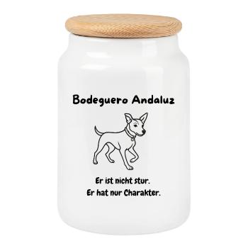 Modern, minimalist Bodeguero motif - Cookie Jar with Wooden Lid - white - Front