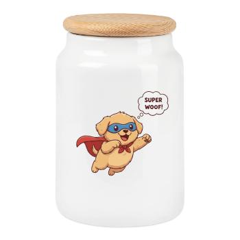 Logo super chien sur un sac amusant - Boîte à biscuits avec couvercle en bois - blanc - Devant