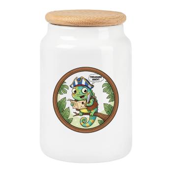 Abenteurer Gecko mit Piratenhut - Keksdose mit Holzdeckel - Weiß - Vorne