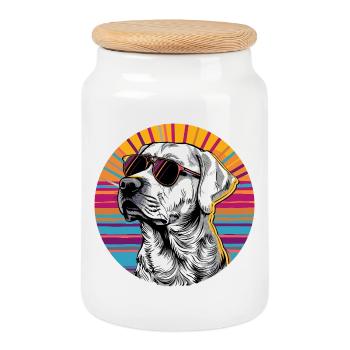Labrador Sonnenbrille Retro Design - Keksdose mit Holzdeckel - Weiß - Vorne