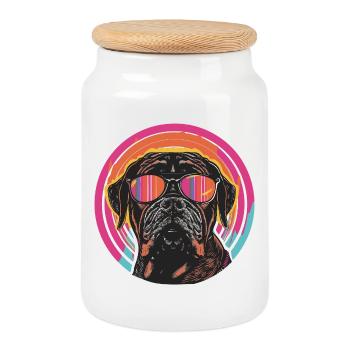 Chien chic avec des lunettes de soleil - Boîte à biscuits avec couvercle en bois - blanc - Devant