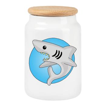 Manga shark - Cookie Jar with Wooden Lid - white - Front