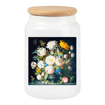 Bouquet de papillons baroque flamand - Boîte à biscuits avec couvercle en bois - blanc - Devant