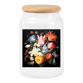 Blumenbouquet im Barockstil flämisch alte Meister - Keksdose mit Holzdeckel - Weiß - Vorne