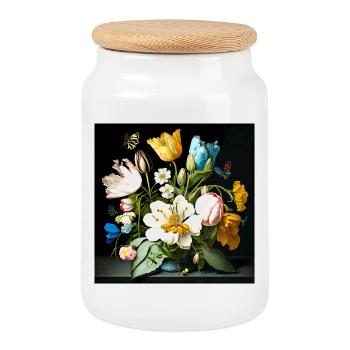 Sea of flowers with butterflies baroque Flemish - Cookie Jar with Wooden Lid - white - Front