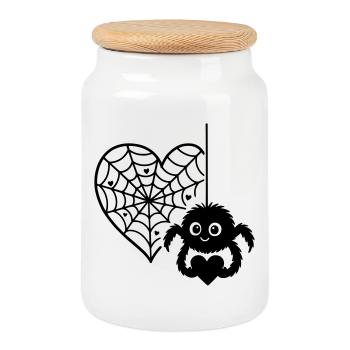 Flauschige_Spinne_und_Herzspinnennetz avec cœur - Boîte à biscuits avec couvercle en bois - blanc - Devant