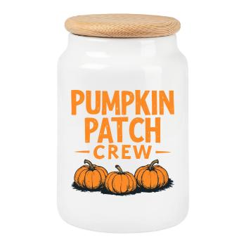 Pumpkin Patch Crew - Pumpkin Saying - Cookie Jar with Wooden Lid - white - Front