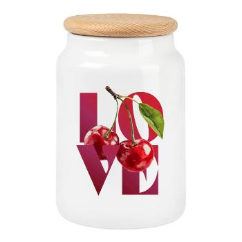 Cherry Blossom Love Illustration - Cookie Jar with Wooden Lid - white - Front