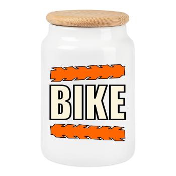 FAHRRAD RADFAHREN RADWEGE REIFEN - Keksdose mit Holzdeckel - Weiß - Vorne