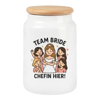 Team Bride – patron ici ! Conception d’enterrement de vie de garçon de haute qualité - Boîte à biscuits avec couvercle en bois - blanc - Devant