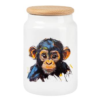 Conception d’art expressive de portrait de bébé singe - Boîte à biscuits avec couvercle en bois - blanc - Devant