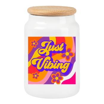 Just_vibing - Cookie Jar with Wooden Lid - white - Front