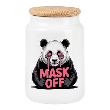 Masque sans panda - Boîte à biscuits avec couvercle en bois - blanc - Devant