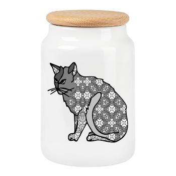 cat - Cookie Jar with Wooden Lid - white - Front